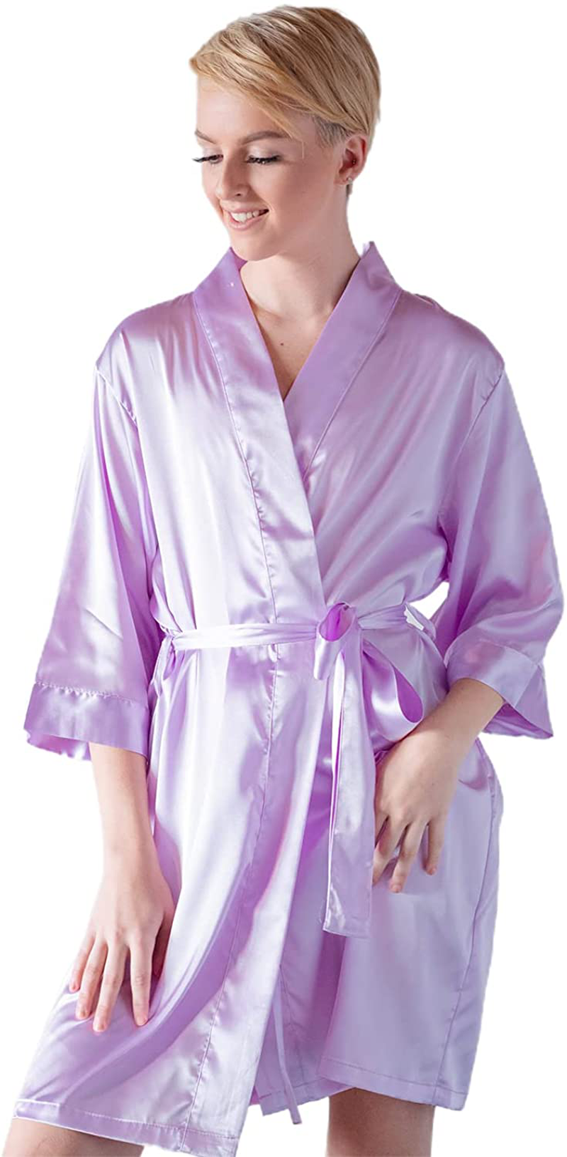 Pretty Robes Silk Satin Robes for Women Short Kimono Robe for Brides and Bridesmaids Wedding and Bridal Party Loungewear Apparel & Accessories > Clothing > Sleepwear & Loungewear > Robes Pretty Robes Lavender Small-Medium 