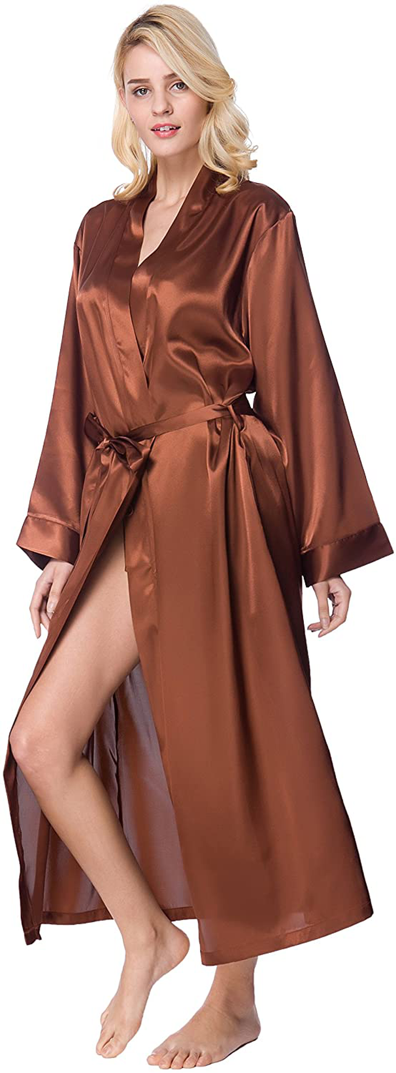 Lavenderi Women'S Long Classic Satin Kimono Lounge Bathrobe Robe Apparel & Accessories > Clothing > Sleepwear & Loungewear > Robes Lavenderi   