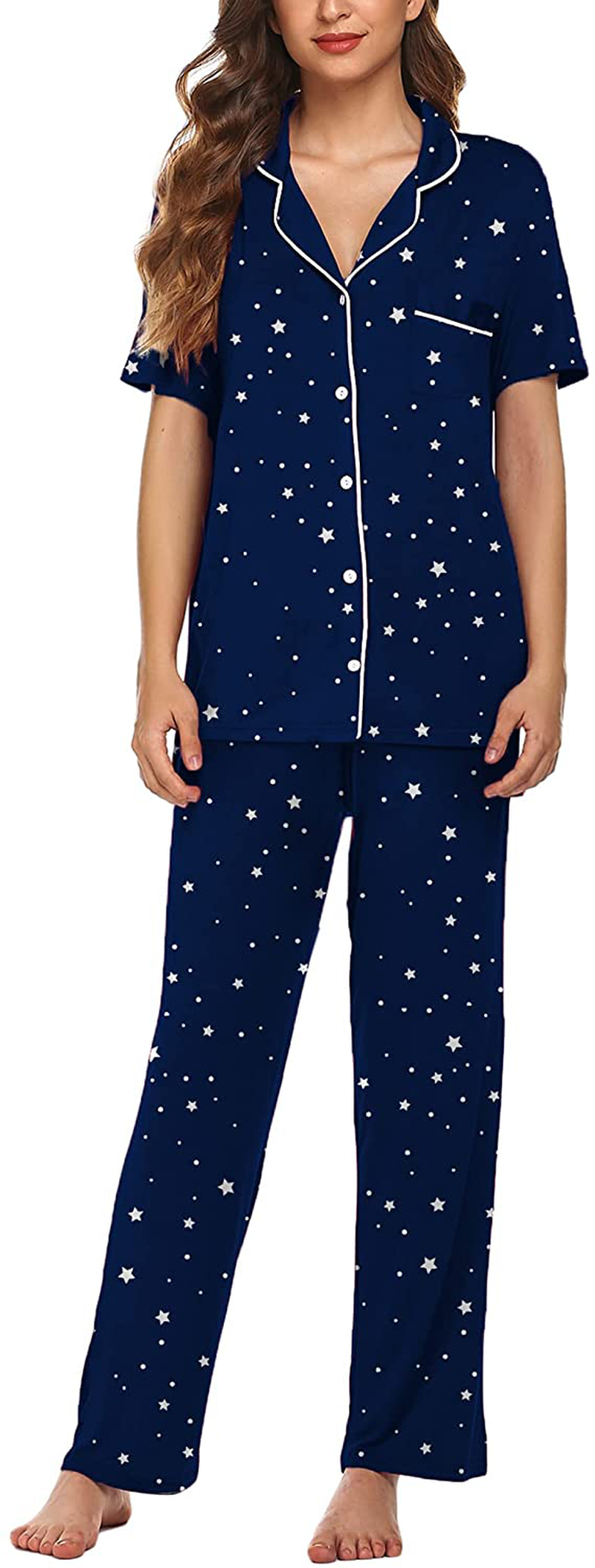 Avidlove Women Pajamas Set Notch Collar Soft Sleepwear Pjs Short Sleeve Button Down Nightwear with Long Pants Apparel & Accessories > Clothing > Sleepwear & Loungewear > Pajamas Avidlove   