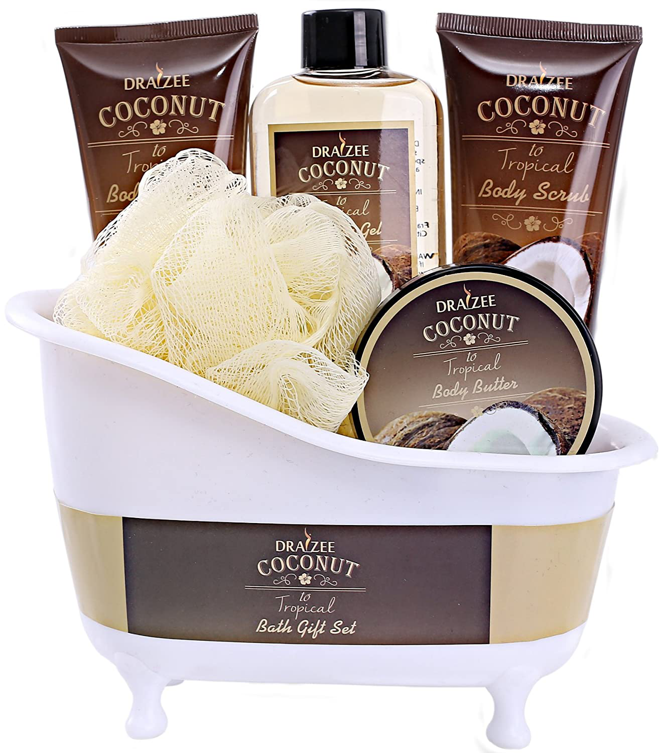 Spa Basket for Women w/Refreshing “Seductive Vanilla” Fragrance by Draizee- #1 Best Gift for Valentine – Luxury Bath & Body Set Includes 100% Natural Cream’s Lotion’s & Much More! Arts & Entertainment > Party & Celebration > Gift Giving Draizee Coconut  