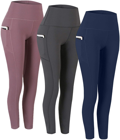 Fengbay 2 Pack High Waist Yoga Pants, Pocket Yoga Pants Tummy Control Workout Running 4 Way Stretch Yoga Leggings Apparel & Accessories > Clothing > Activewear Fengbay Gray & Navy & Pink 1019 Small 