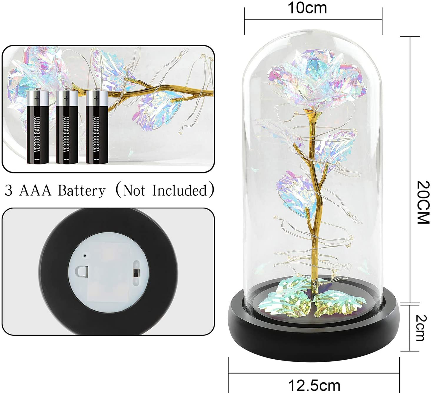 Christmas Rose Gift for her,Women's Gift Birthday Gifts Colorful Artificial Flower Rose Gift Led Light String on Colorful Flower, Last Forever in A Glass Dome, Unique Gift for Her,Thanksgiving Gift Arts & Entertainment > Party & Celebration > Gift Giving CQX   