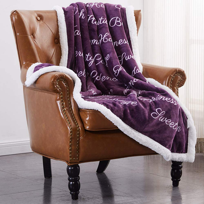 RHF Sherpa Blanket w/Words of Warm Hug, Family, Friendship, Positive Energy Healing Thoughts, Super Soft, Birthday Gifts for Women Men, Gift for Women, Womens Gifts, Mom Birthday Gifts(Throw, Violet) Arts & Entertainment > Party & Celebration > Gift Giving Rose Home Fashion Violet Twin(60"x80") 
