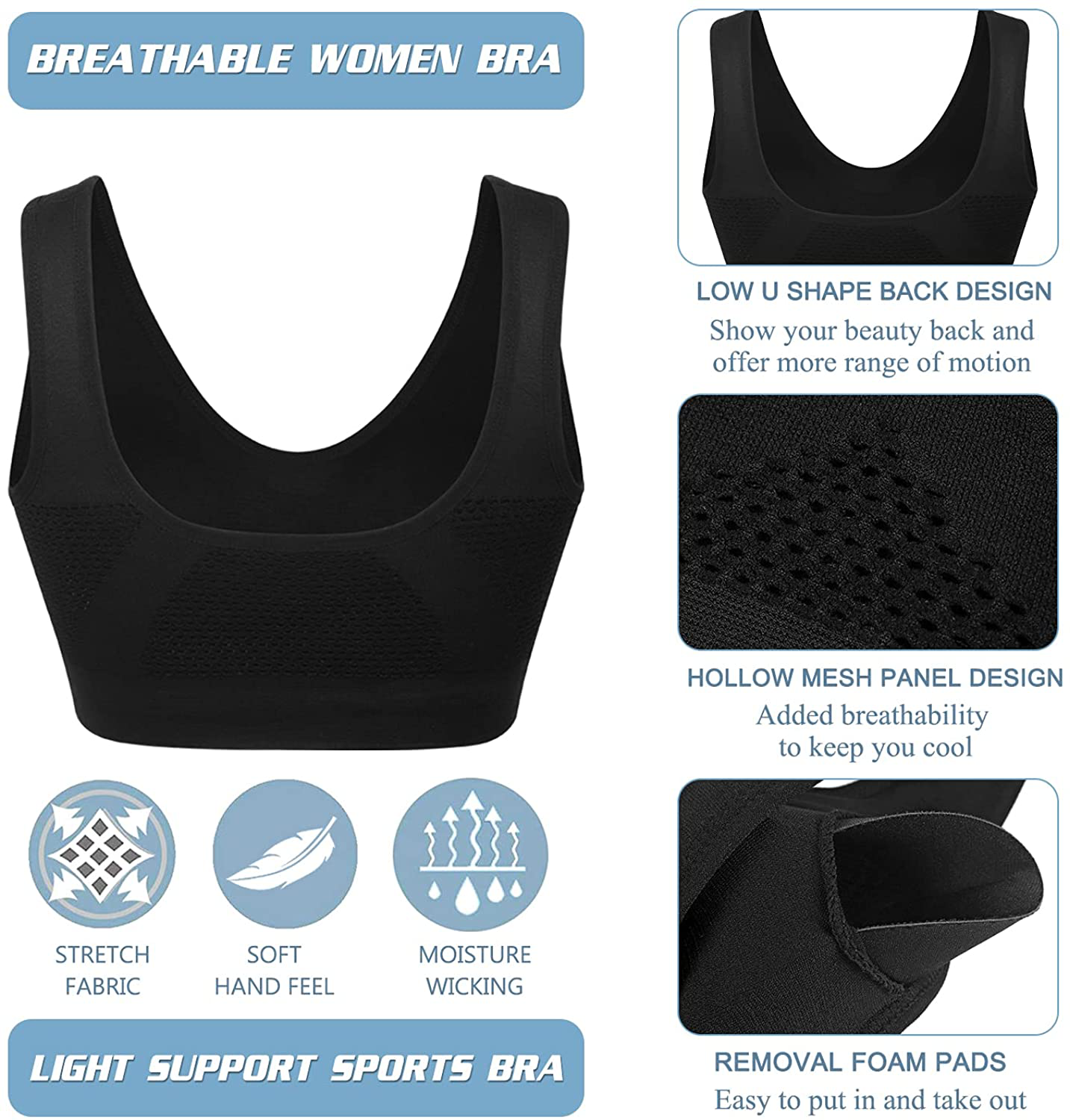 Women Sports Bra Comfortable Sleep Bras No Underwire Seamless Workout Yoga Bra of 3 Pack Apparel & Accessories > Clothing > Underwear & Socks > Bras Kylie Max   