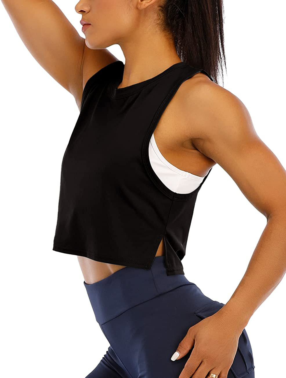 HIOINIEIY Womens Crop Tops Workout Tops Loose Sleeveless Cropped Muscle Open Side Shirts Gym Exercise Yoga Shirts Apparel & Accessories > Clothing > Activewear Kylie Max   