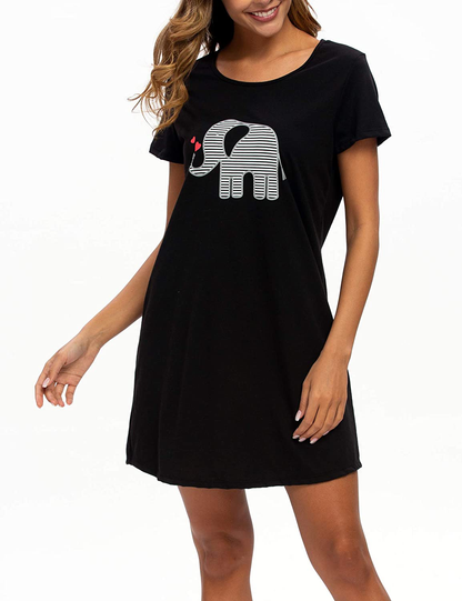 ENJOYNIGHT Sleepwear Women'S Nightgown Printed Sleep Shirt Short Sleeve Sleep Tee Cotton Nightshirt Apparel & Accessories > Clothing > Sleepwear & Loungewear > Nightgowns Kylie Max   