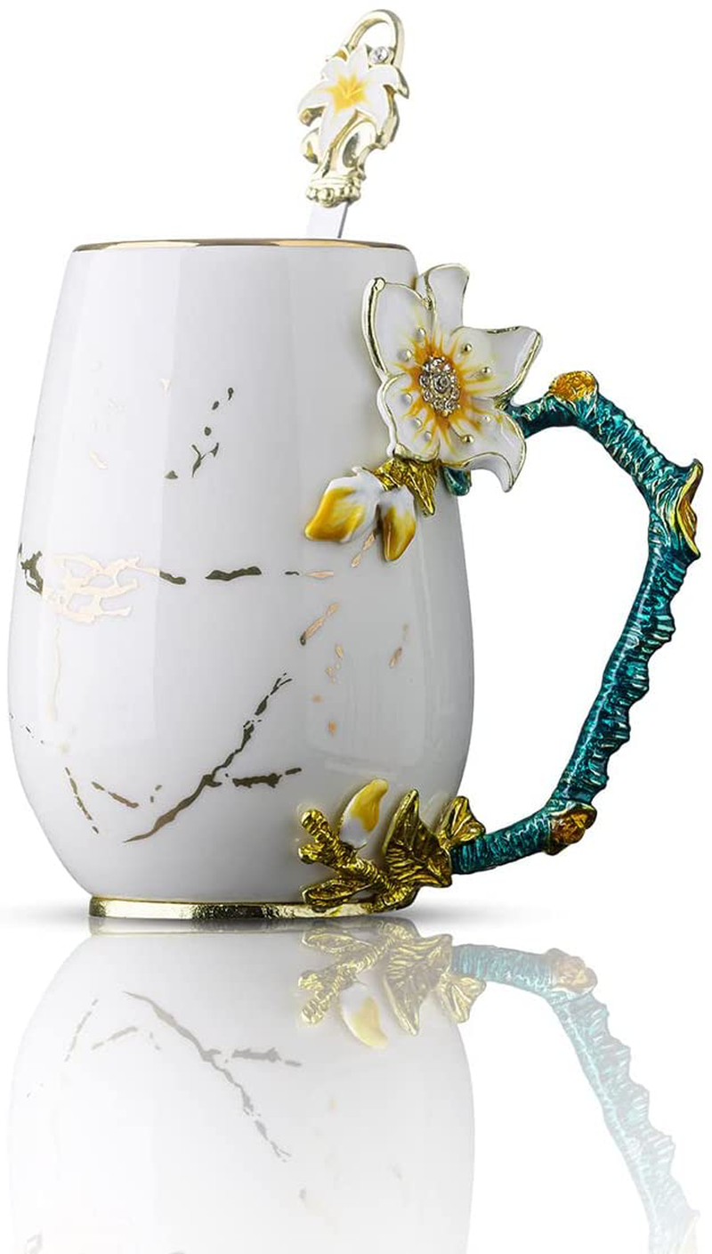 Luka Tech Enamels Butterfly flower Lead-free Glass Coffee Mugs Tea Cup with Steel Spoon, Best Birthday Gifts For Women Wife Mom Friends Mothers Valentines Day Christmas (Purple-Tall) Arts & Entertainment > Party & Celebration > Gift Giving Luka Tech White  