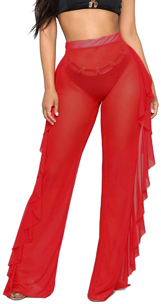 Willow Dance Women'S Perspective Sheer Mesh Ruffle Pants Swimsuit Bikini Bottom Cover up Pants Apparel & Accessories > Clothing > Swimwear Kylie Max   