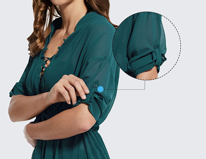 BALEAF Women'S 3/4 Sleeve Sheer Chiffon Bikini Swim Cover up V Neck Mesh Beach Coverups Apparel & Accessories > Clothing > Swimwear Kylie Max   