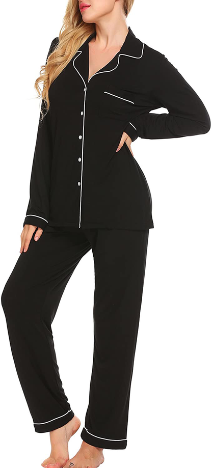 Ekouaer Pajamas Set Long Sleeve Sleepwear Womens Button down Nightwear Soft Pj Lounge Sets XS-XXL Apparel & Accessories > Clothing > Sleepwear & Loungewear > Pajamas Kylie Max   