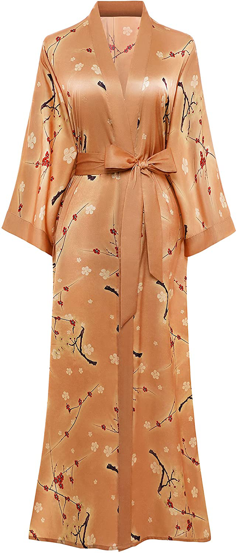 PRODESIGN Long Kimono Robe Satin Sleepwear Gradient Watercolor Silky Kimono Nightgown Bathrobe Kimono Blouse Cardigan Apparel & Accessories > Clothing > Sleepwear & Loungewear > Robes KYLIE MAX Plum - Dark Orange  