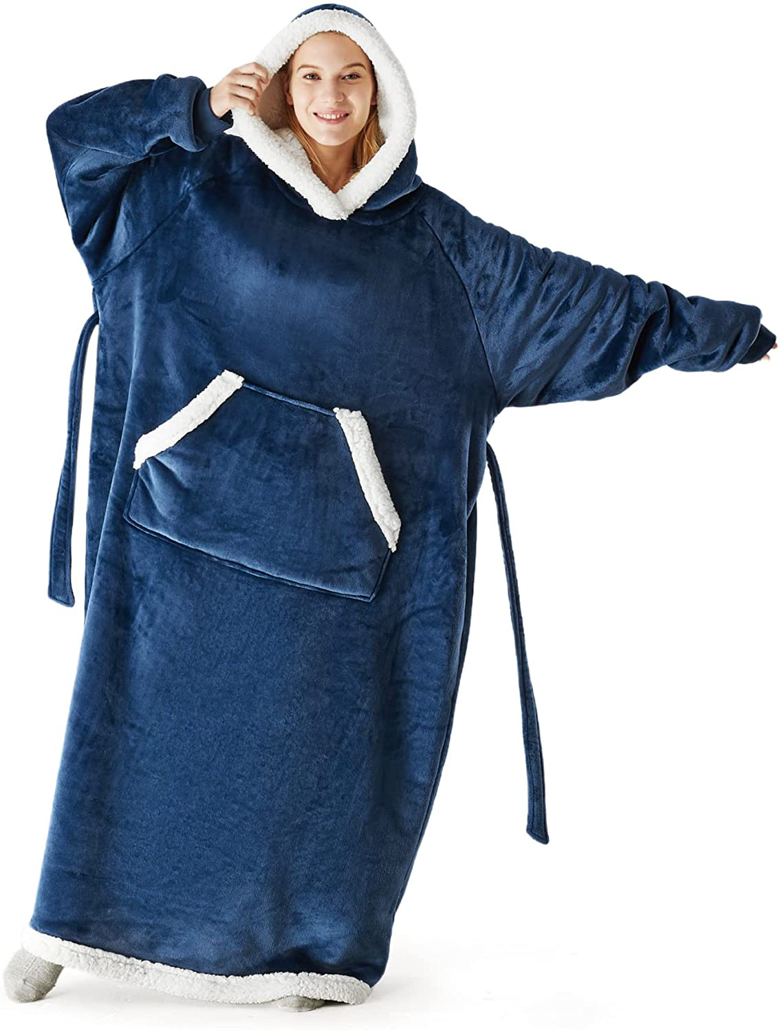 Bedsure Pink Wearable Blanket Hoodie Gift for Women- Long-Length Hooded Blanket Sweatshirt Adult with Side Split and Belt, Warm Sherpa Sweater Blanket Jacket Arts & Entertainment > Party & Celebration > Gift Giving Bedsure Navy Oversize 