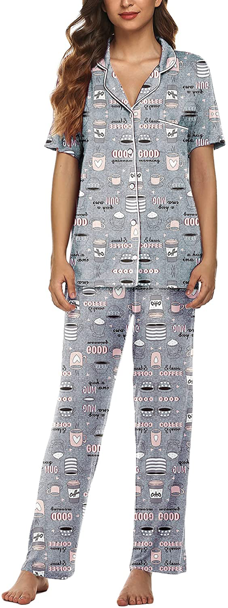 Avidlove Women Pajamas Set Notch Collar Soft Sleepwear Pjs Short Sleeve Button Down Nightwear with Long Pants Apparel & Accessories > Clothing > Sleepwear & Loungewear > Pajamas Avidlove   
