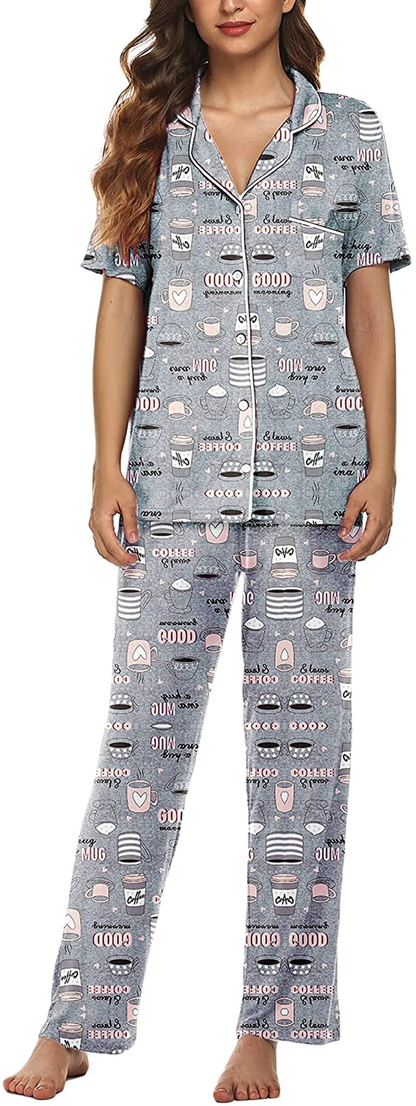 Avidlove Women Pajamas Set Notch Collar Soft Sleepwear Pjs Short Sleeve Button Down Nightwear with Long Pants Apparel & Accessories > Clothing > Sleepwear & Loungewear > Pajamas Avidlove   