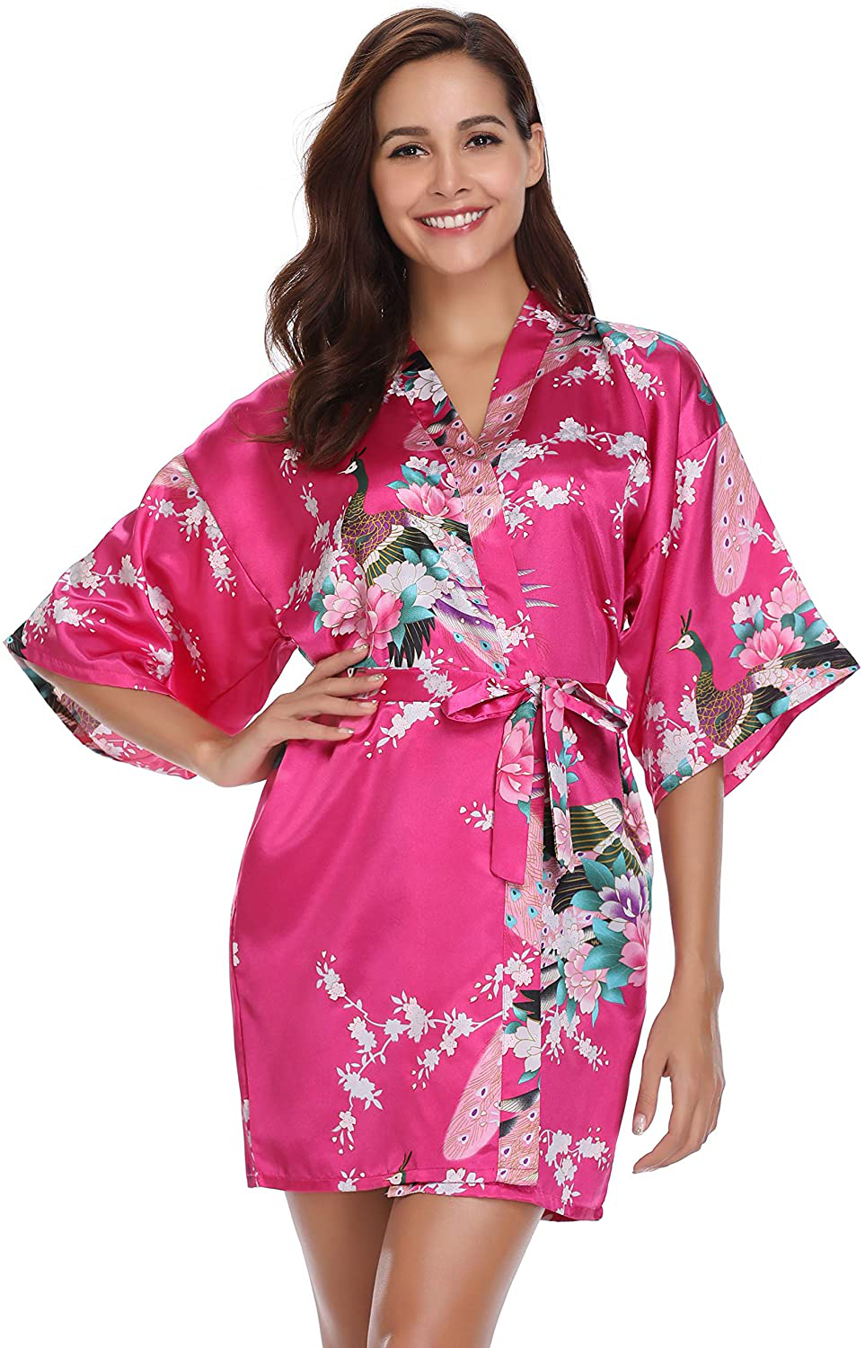 Vlazom Women'S Kimono Robes Short Satin Pure Color Bridal Party Robe with Oblique V-Neck Apparel & Accessories > Clothing > Sleepwear & Loungewear > Robes KYLIE MAX   
