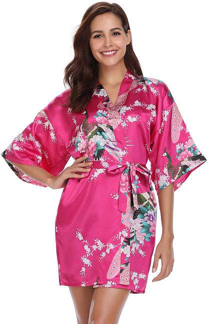 Vlazom Women'S Kimono Robes Short Satin Pure Color Bridal Party Robe with Oblique V-Neck Apparel & Accessories > Clothing > Sleepwear & Loungewear > Robes KYLIE MAX   