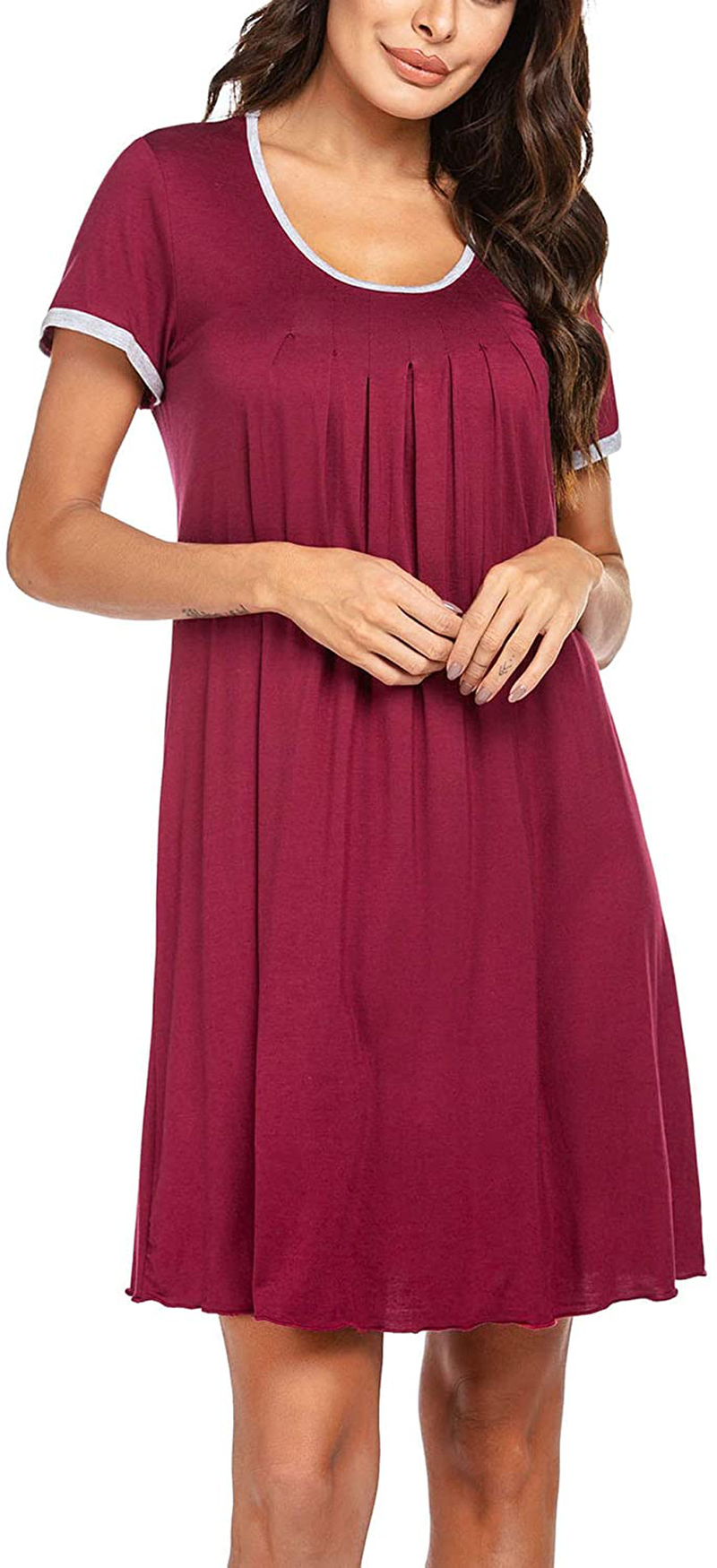 Ekouaer Women'S Nightgown Short Sleeve Sleepwear Comfy Sleep Shirt Pleated Scoopneck Nightshirt S-XXXL Apparel & Accessories > Clothing > Sleepwear & Loungewear > Nightgowns Kylie Max   