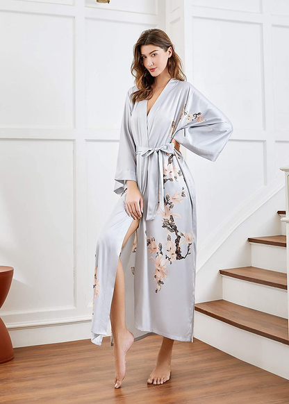 BABEYOND Kimono Robe Cover up Long Floral Satin Sleepwear Silky Bathrobe Bachelorette Robe Apparel & Accessories > Clothing > Sleepwear & Loungewear > Robes Kylie Max   