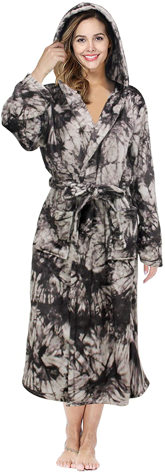 RONGTAI Womens Long Robes Plush Fleece Nightgown Thick plus Size Hooded Bathrobe with Pockets Fluffy Sleepwear for Men Apparel & Accessories > Clothing > Sleepwear & Loungewear > Robes Kylie Max   