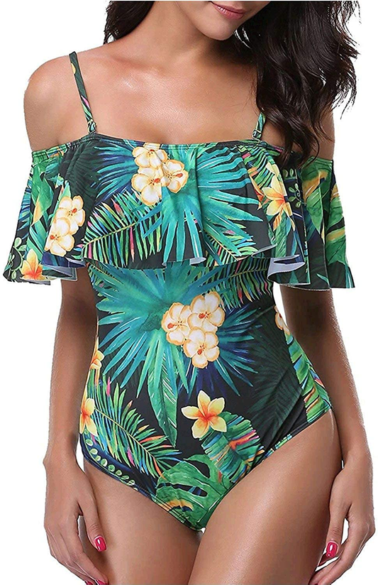 Women One Piece Bathing Suit Printed Shoulder Straps Ruched Swimwear Bikini S. Apparel & Accessories > Clothing > Swimwear Kylie Max   