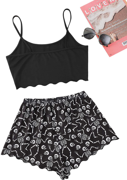 Romwe Women'S Summer Sleepwear Set Graphic Cami Top and Shorts Pajamas Set Apparel & Accessories > Clothing > Sleepwear & Loungewear Kylie Max   