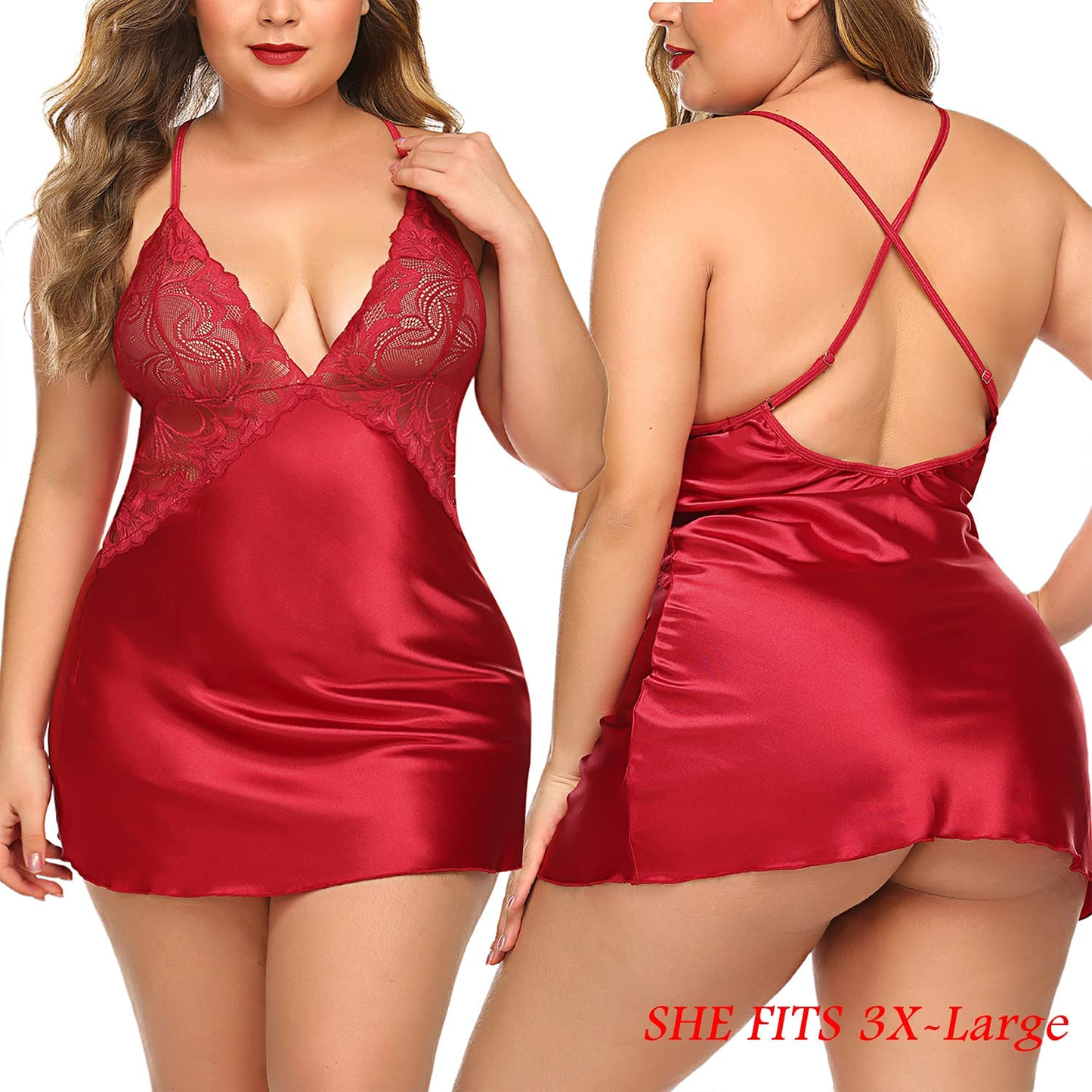 Avidlove Women Lingerie V Neck Nightwear Satin Sleepwear Lace Chemise Mini Teddy Apparel & Accessories > Clothing > Underwear & Socks > Lingerie Avidlove   