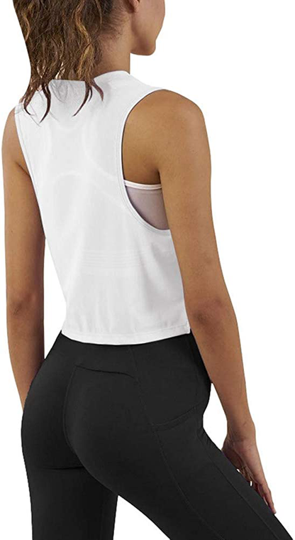Mippo Crop Top Workout Shirts for Women Cute Sheer Mesh Back Athletic Tanks Muscle Tee Apparel & Accessories > Clothing > Activewear Kylie Max   