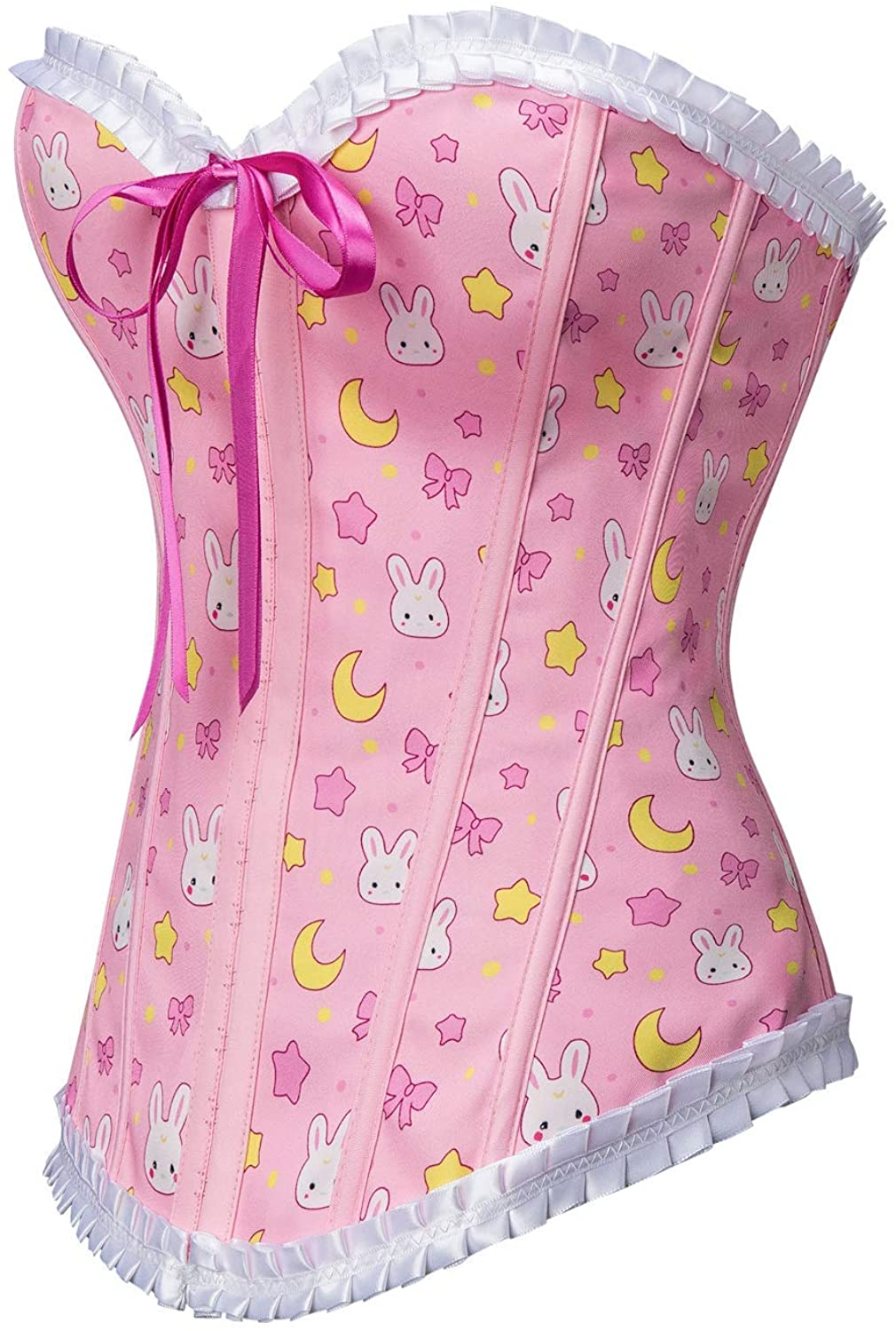 Littleforbig Women'S Lace up Boned Overbust Corset Bustier Bodyshaper Top - Usagi Moon Pattern Apparel & Accessories > Clothing > Underwear & Socks > Lingerie Littleforbig   