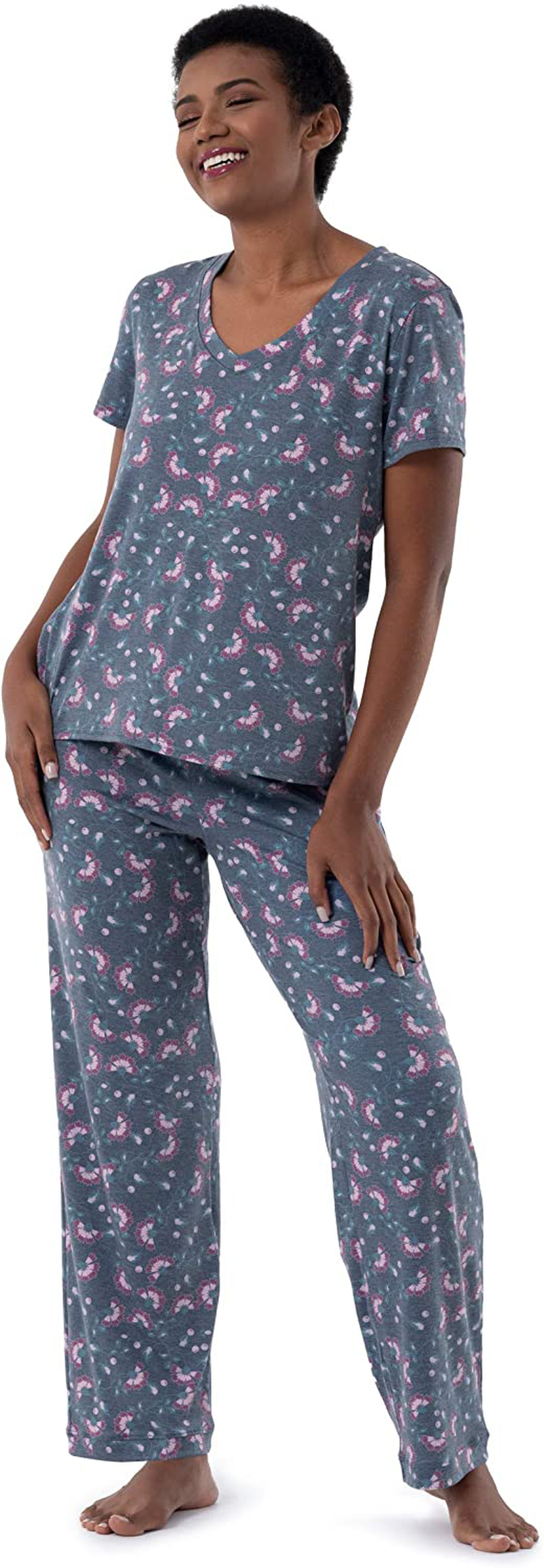 Fruit of the Loom Women's Short Sleeve Tee and Pant 2 Piece Sleep Set Apparel & Accessories > Clothing > Sleepwear & Loungewear > Pajamas Fruit of the Loom Floral X-Large 