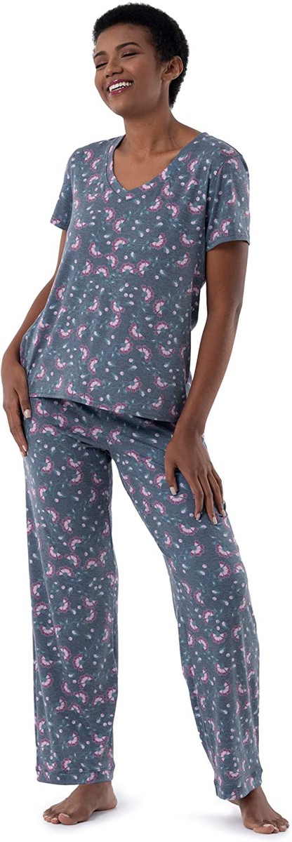 Fruit of the Loom Women's Short Sleeve Tee and Pant 2 Piece Sleep Set Apparel & Accessories > Clothing > Sleepwear & Loungewear > Pajamas Fruit of the Loom Floral X-Large 