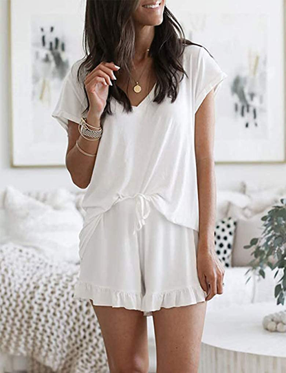 Luckymore Women'S Pajama Short Sleeve Sleepwear Soft Pj Set V Neck Top and Shorts Pajamas Set Apparel & Accessories > Clothing > Sleepwear & Loungewear Kylie Max   