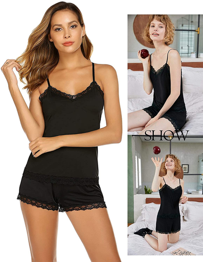 Avidlove Women Cami Pajama Set Modal Sleepwear Lace Trim Short PJ Set with Shorts Apparel & Accessories > Clothing > Sleepwear & Loungewear Kylie Max   