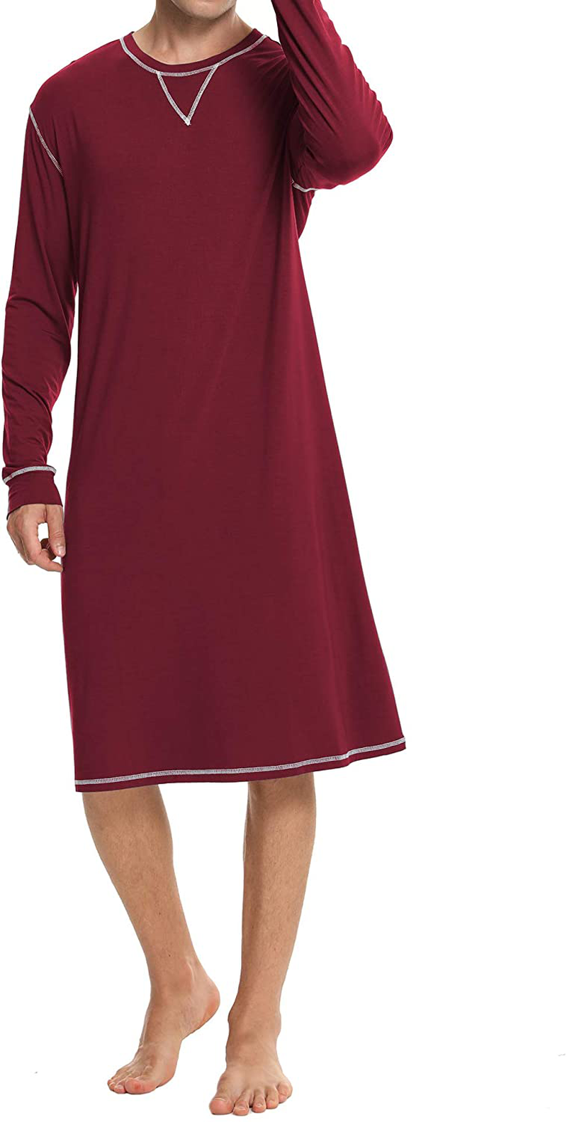 SWOMOG Men'S Nightshirt Long Sleeve Crewneck Modal Nightgown Loose Comfy Sleep Shirt Apparel & Accessories > Clothing > Sleepwear & Loungewear > Nightgowns Kylie Max   