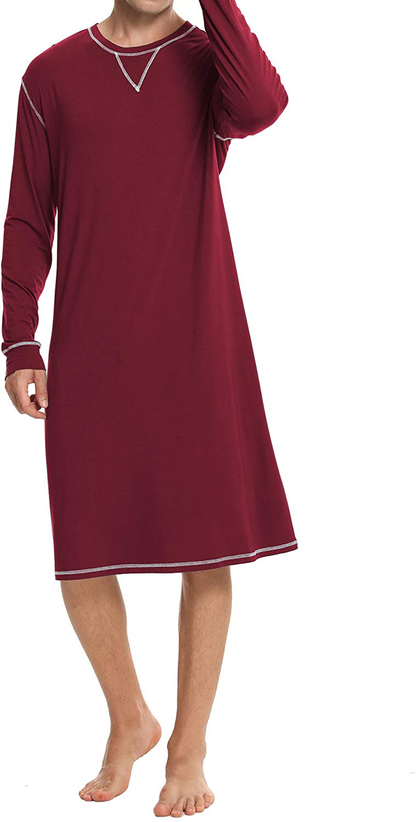 SWOMOG Men'S Nightshirt Long Sleeve Crewneck Modal Nightgown Loose Comfy Sleep Shirt Apparel & Accessories > Clothing > Sleepwear & Loungewear > Nightgowns Kylie Max   
