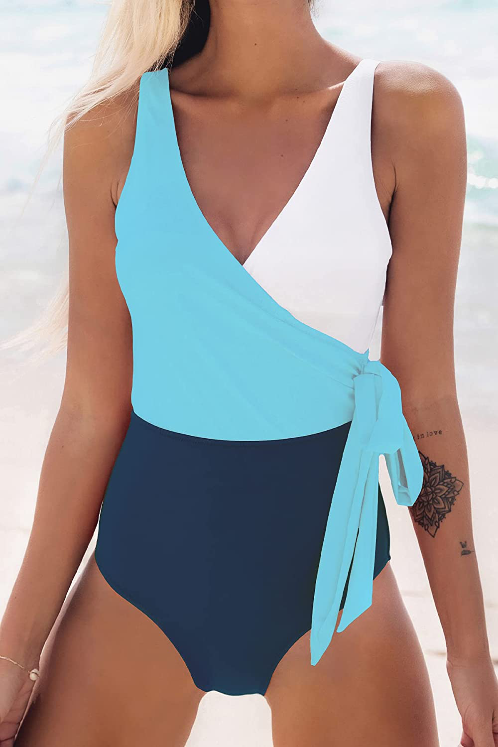 CUPSHE Women'S One Piece Swimsuit Wrap Color Block Tie Side Bathing Suit Apparel & Accessories > Clothing > Swimwear Kylie Max   