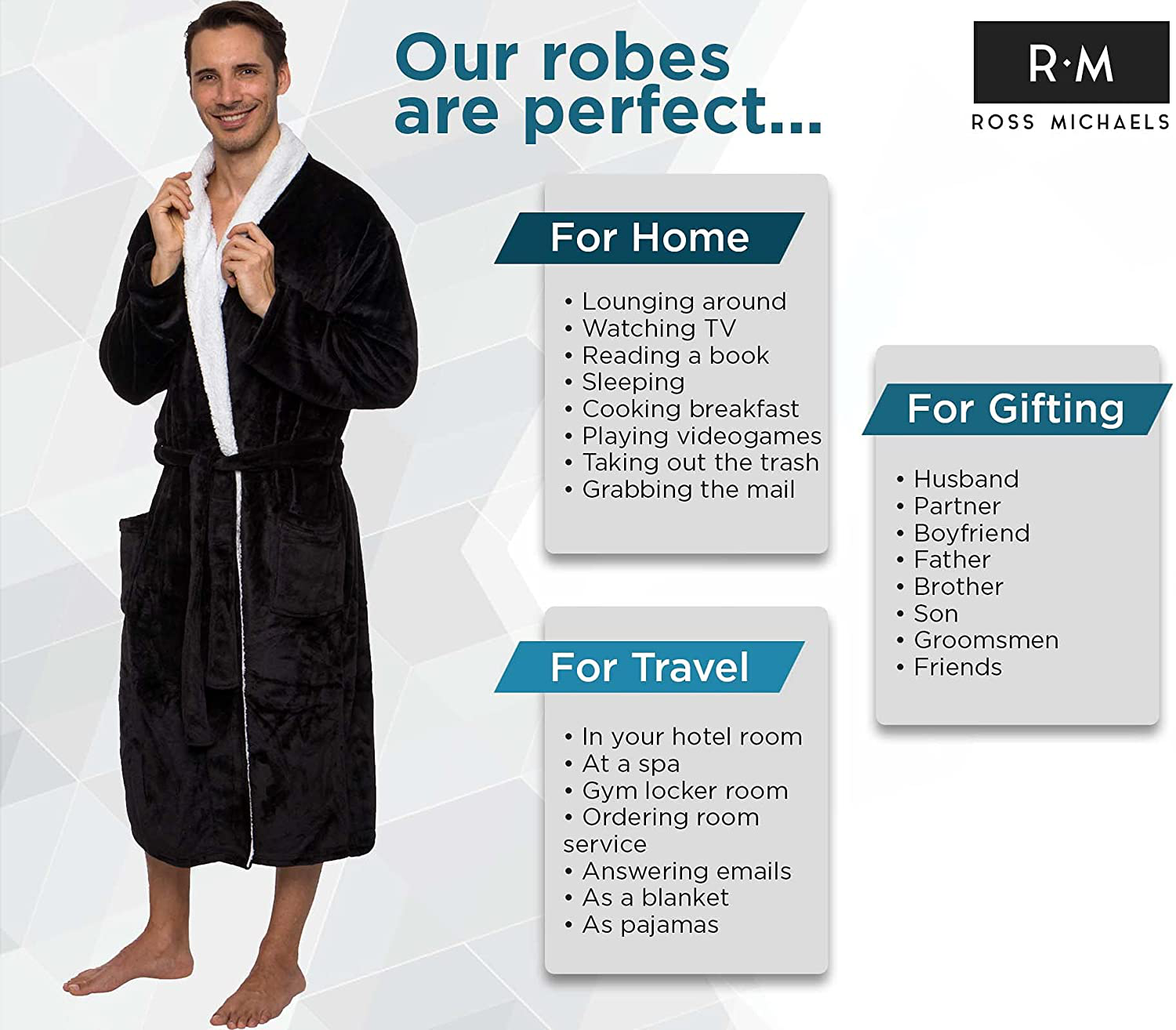 Ross Michaels Mens Robe Plush Sherpa Trim Fleece Bathrobe with Shawl Collar Mid Apparel & Accessories > Clothing > Sleepwear & Loungewear > Robes Kylie Max   
