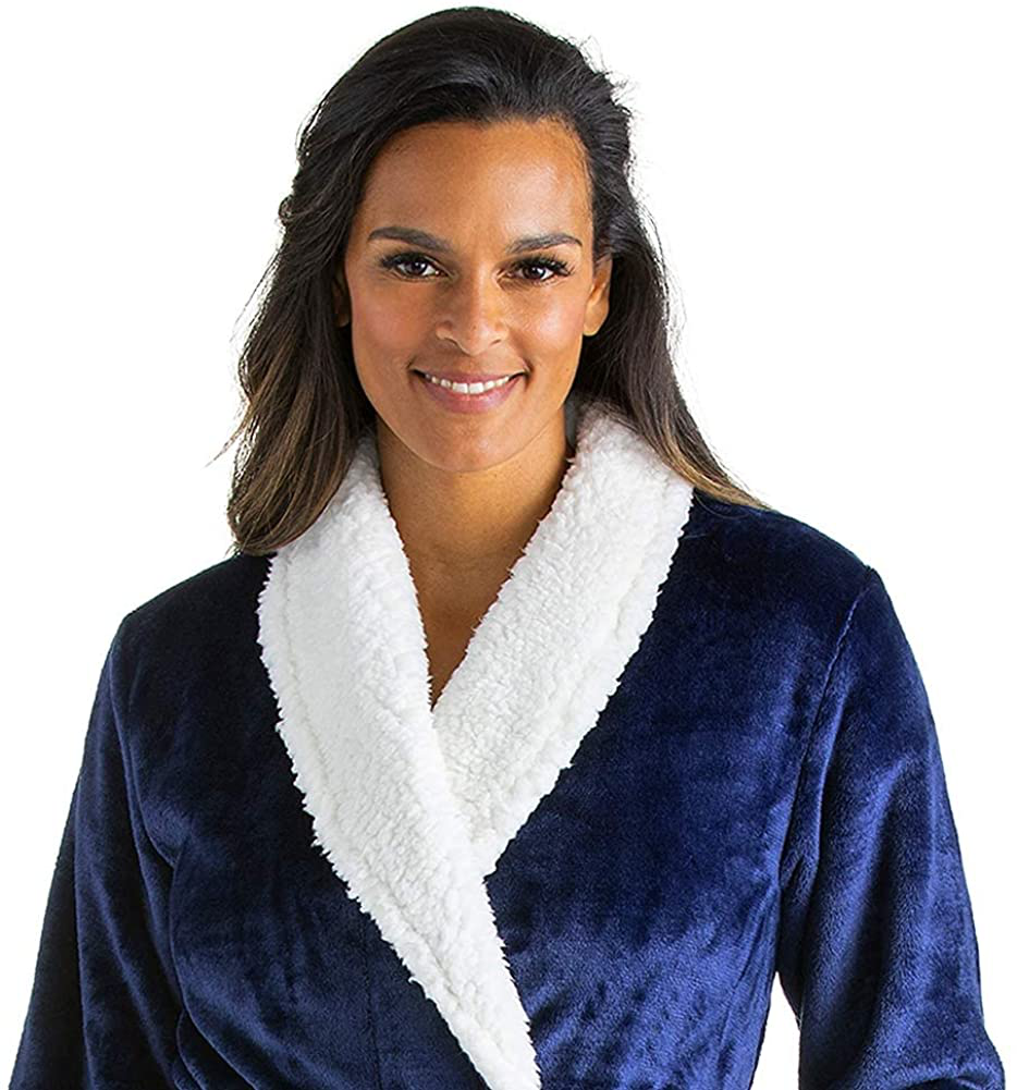 Softies Women'S Plush Sherpa Robe with Contrast Trim Apparel & Accessories > Clothing > Sleepwear & Loungewear > Robes Kylie Max   