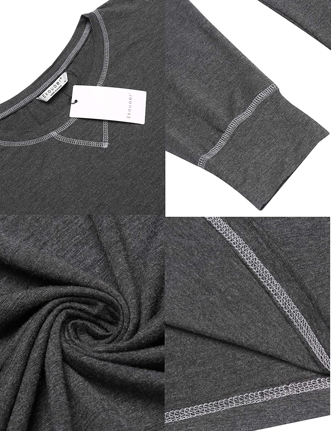 Ekouaer Men'S Nightshirt Long Sleeve Sleepwear Soft Comfy Nightgown Loose Sleep Shirt S-XXL Apparel & Accessories > Clothing > Sleepwear & Loungewear > Nightgowns Kylie Max   