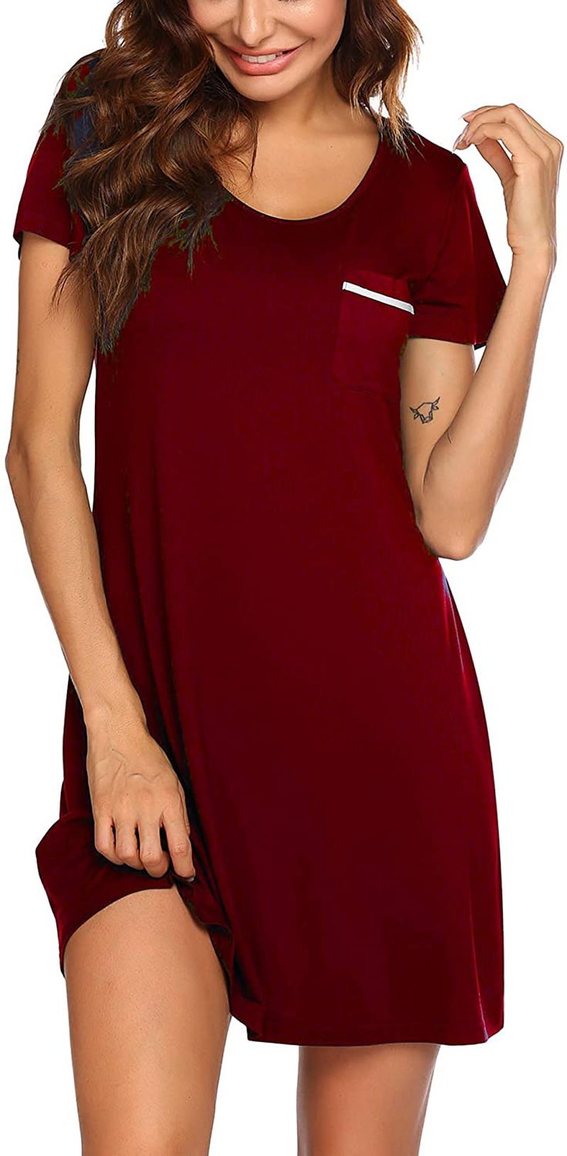 Ekouaer Women Sleepshirt Short Sleeve T-Shirt Nightgowns Night Shirt Comfy Sleep Loungewear round Neck Nightshirt Soft S-XXL Apparel & Accessories > Clothing > Sleepwear & Loungewear > Nightgowns Kylie Max   