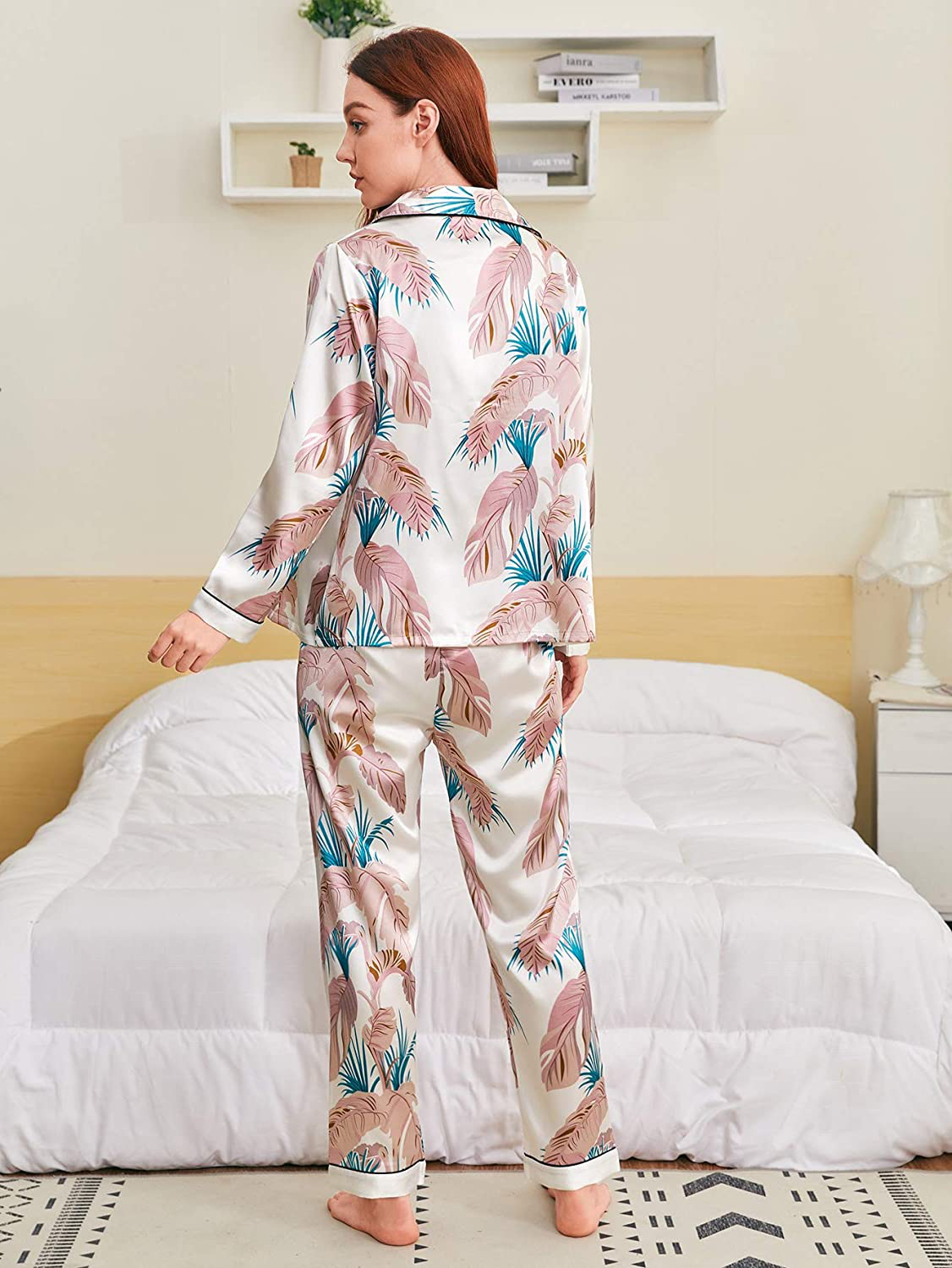 DIDK Women'S Satin 7Pcs Pajama Set Cami Pjs with Shirt and Eye Mask Sleepwear Apparel & Accessories > Clothing > Sleepwear & Loungewear Kylie Max   
