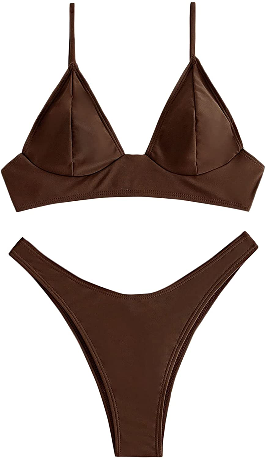 SOLY HUX Women's Halter Triangle Tie Side Bikini 2 Piece Swimsuits Apparel & Accessories > Clothing > Swimwear SOLY HUX Coffee Brown Small 