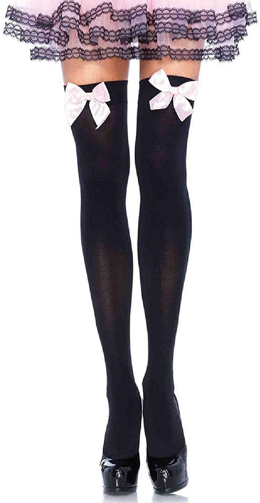 Leg Avenue Women'S Satin Bow Accent Thigh Highs Apparel & Accessories > Clothing > Underwear & Socks > Shapewear Leg Avenue Black/Light Pink One Size 