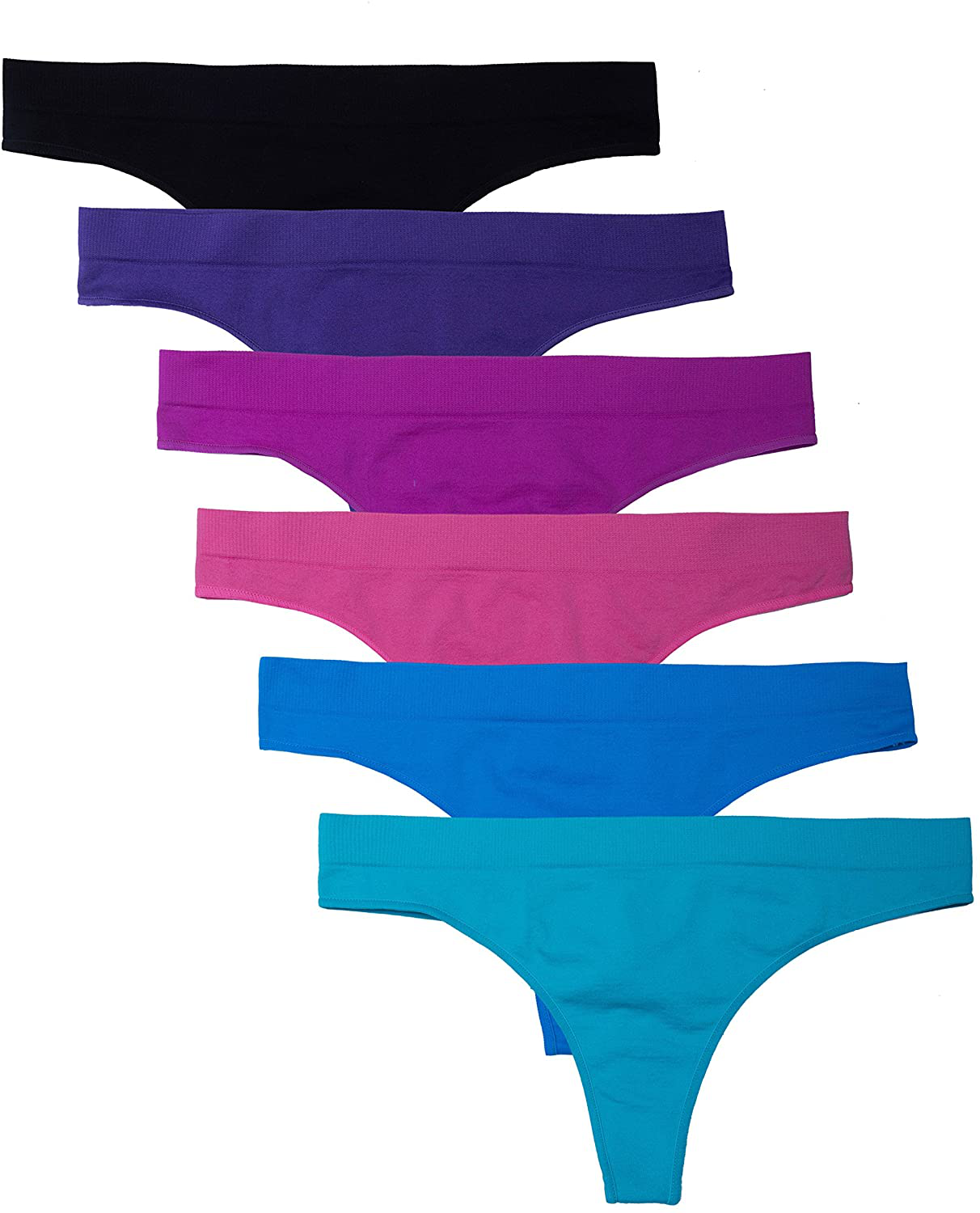 Kalon 6 Pack Women's Nylon Spandex Thong Underwear Apparel & Accessories > Clothing > Underwear & Socks > Underwear Kalon Jewels XX-Large 