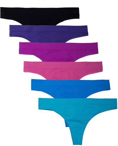 Kalon 6 Pack Women's Nylon Spandex Thong Underwear Apparel & Accessories > Clothing > Underwear & Socks > Underwear Kalon Jewels XX-Large 