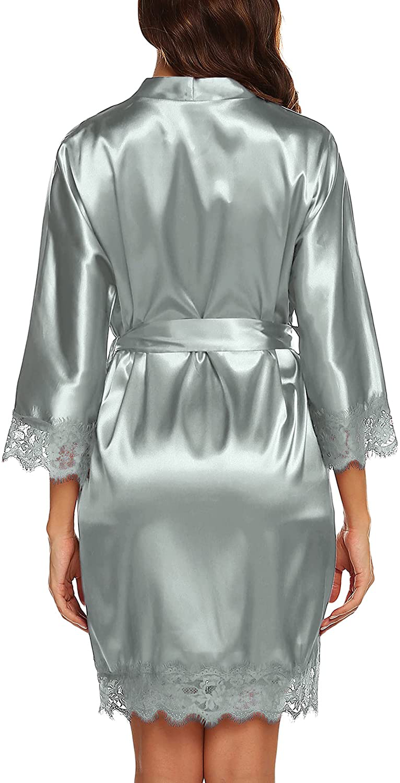 URRU Women'S Satin Silk Bathrobe Oblique V-Neck Short Kimono Robe Bridesmaids Robe S-XXXL Apparel & Accessories > Clothing > Sleepwear & Loungewear > Robes KYLIE MAX   