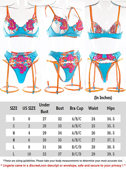 Kaei&Shi Floral Embroidered,Underwire,Thong,Thigh Straps,Garter Belt Lingerie for Women Apparel & Accessories > Clothing > Underwear & Socks > Lingerie Kaei&Shi   