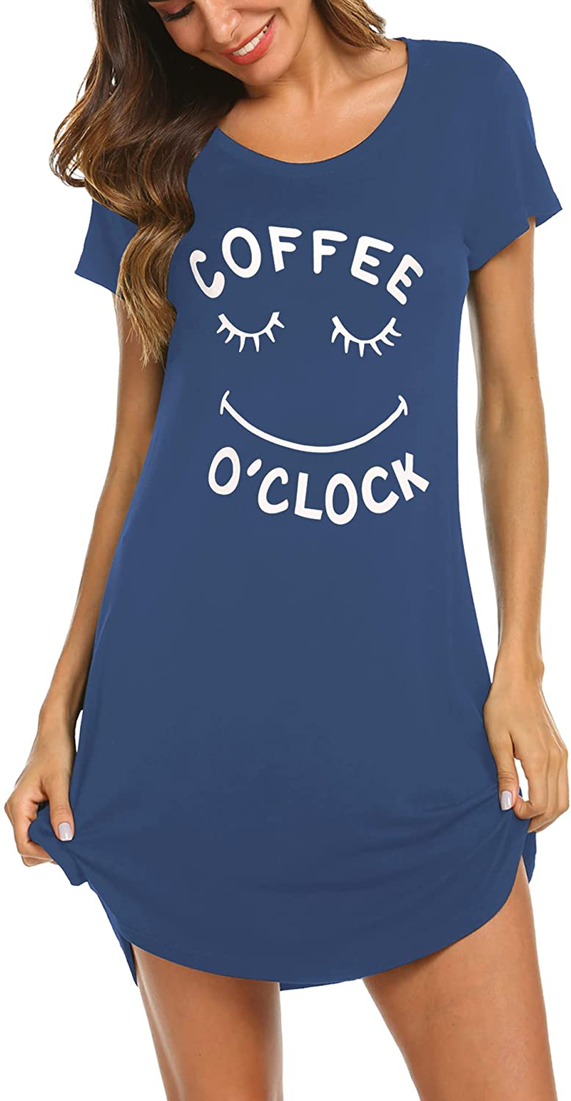 Hotouch Night Shirts Womens Nightgowns Cute round Neck Short Sleeve Printed Sleep Shirts Soft Sleepwear XS-XXL Apparel & Accessories > Clothing > Sleepwear & Loungewear > Nightgowns Kylie Max   