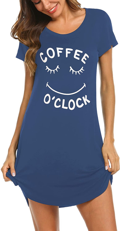 Hotouch Night Shirts Womens Nightgowns Cute round Neck Short Sleeve Printed Sleep Shirts Soft Sleepwear XS-XXL Apparel & Accessories > Clothing > Sleepwear & Loungewear > Nightgowns Kylie Max   