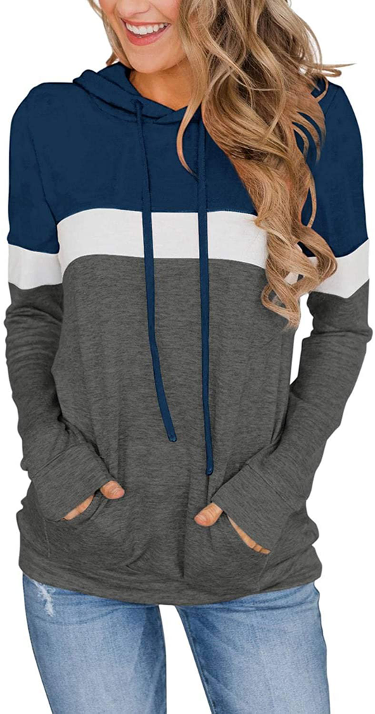 PINKMSTYLE Women'S Casual Color Block Hoodies Tops Long Sleeve Drawstring Pullover Sweatshirts with Pocket(S-Xxl) Apparel & Accessories > Clothing > Activewear Kylie Max   