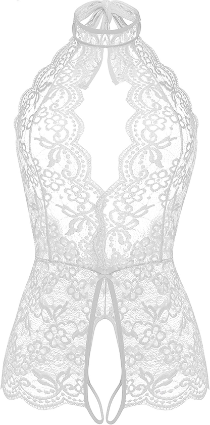 LOLLO VITA Women Lingerie Lace Bodysuit One Piece Babydoll Teddy Chemise Sleepwear Apparel & Accessories > Clothing > Underwear & Socks > Lingerie LOLLO VITA White Large 